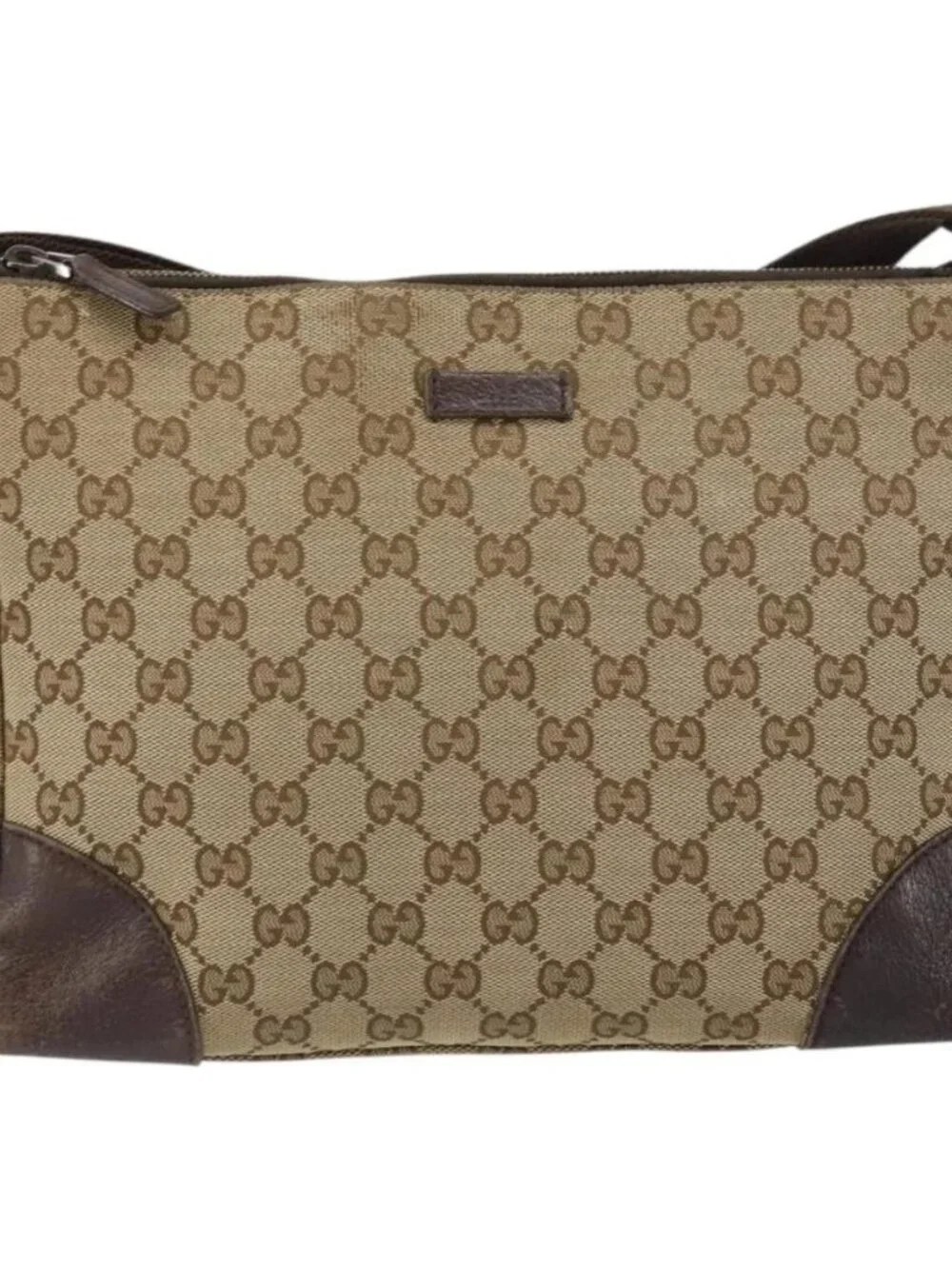 GUCCI GG Canvas Shoulder Bag Beige Silver 114273 Auth 157746